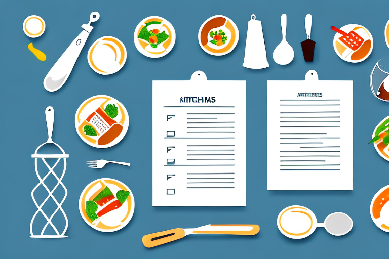 A restaurant kitchen with a checklist of safety measures